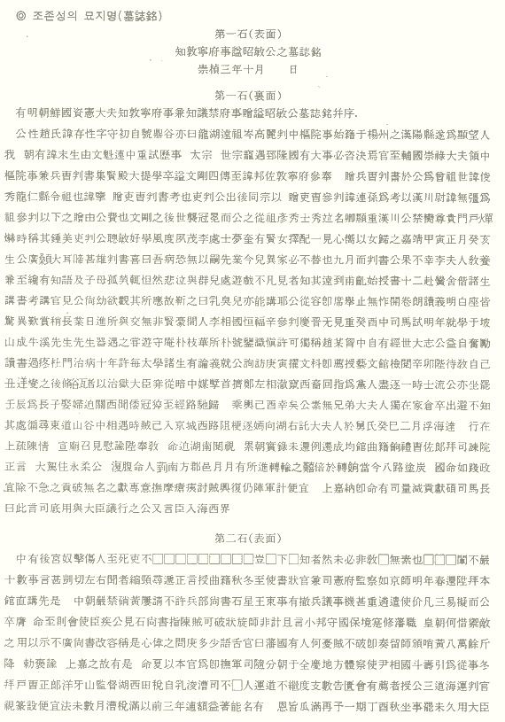 조존성(趙有性) 지석 내용01